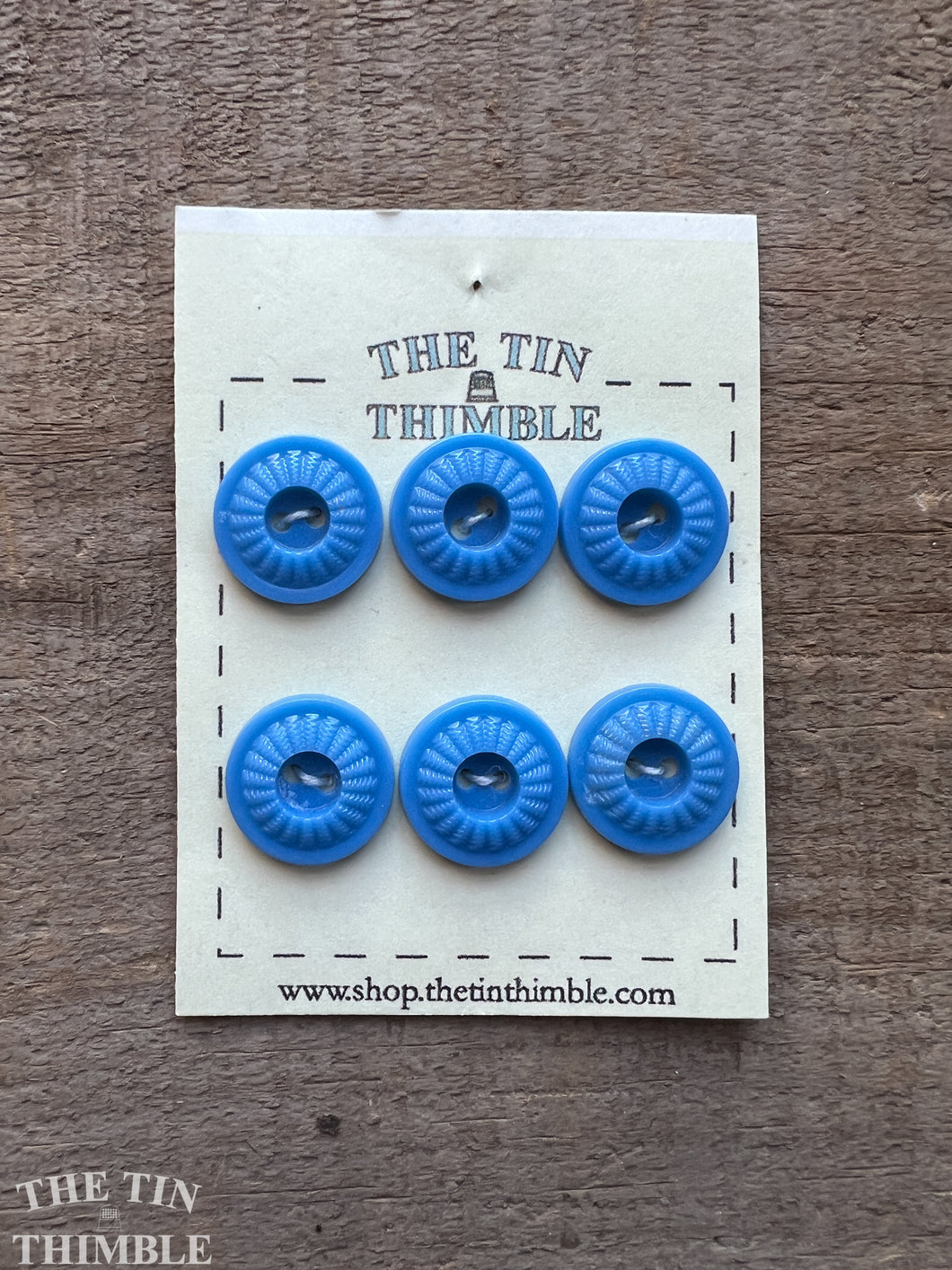 Vintage Blue Plastic Buttons - 20mm (73/4 Inch) - Set of 6 - Patterned Blue Buttons