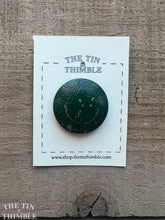 Load image into Gallery viewer, Vintage Wood Button - Painted Green Button with Carved Leaf - 38mm (1 1/2 Inch)
