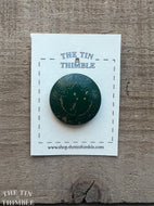 Vintage Wood Button - Painted Green Button with Carved Leaf - 38mm (1 1/2 Inch)