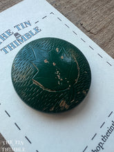 Load image into Gallery viewer, Vintage Wood Button - Painted Green Button with Carved Leaf - 38mm (1 1/2 Inch)
