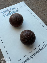 Load image into Gallery viewer, Vintage Carved Wood Buttons - Set of 2 Carved Wood Buttons - 18mm (3/4 Inch)
