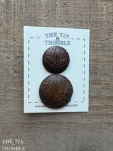 Load image into Gallery viewer, Vintage Wood Carved Leaf Buttons - Set of 2 Wood Buttons - 28mm (1 1/8 Inch) &amp; 35mm (1 3/8 Inch)

