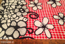 Load image into Gallery viewer, Border Print Fabric Hawaiian Polynesian Red Black White - 2 Yards - Fabric Yardage / Vintage Yardage / Cotton Fabric / 1970s Fabric
