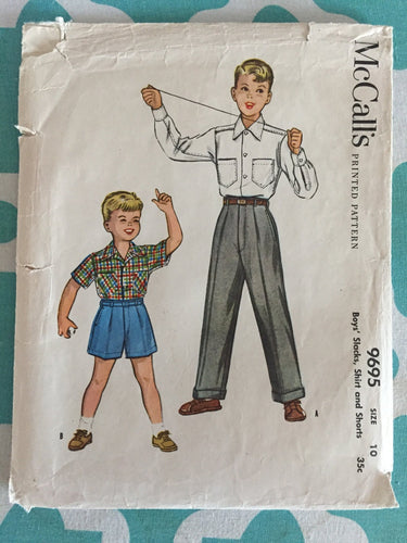 Boy's Shirt Slacks Shorts Pattern #9695 Vintage 1954 McCall's Chest Size 30