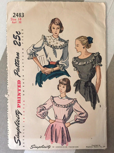 Vintage 1940s Simplicity 2483 Size 14 Bust 32