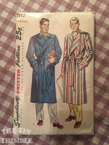 Vintage 1950s Simplicity Men's Robe Pattern #2172 Size Large Chest 42-44