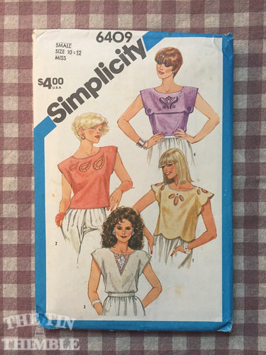 Cutwork Blouse / Vintage 1980s / Simplicity 6409 / Cutwork Pattern / Size 10 12 / Embroidered Blouse / 1980 Blouse / 80s Blouse Pattern