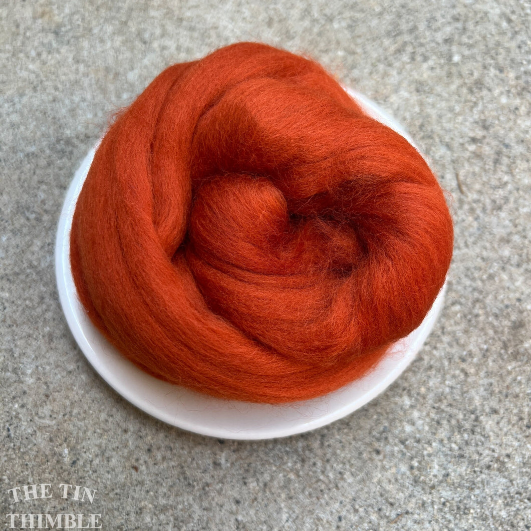 Rust Superfine Merino Wool Roving - 1 oz - Nuno Felting / Wet Felting / Felting Supplies / Orange Roving / Extra Fine / Superfine Roving