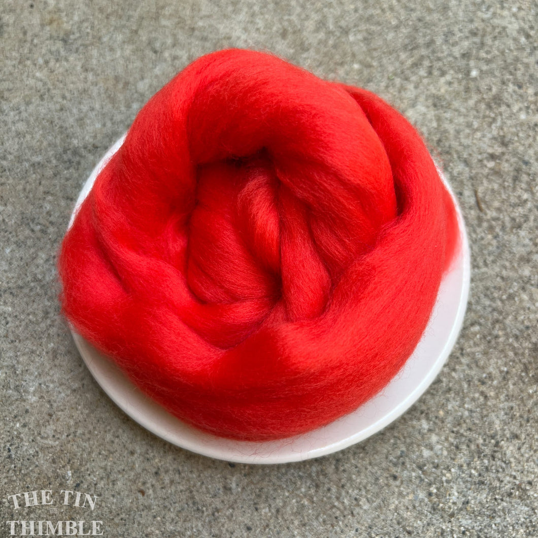 Chinese Lacquer Bright Red Superfine Merino Wool Roving - 1 oz - 19 Micron Roving for Felting, Weaving, Spinning and More