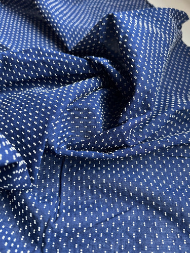 Dotted Swiss Fabric - Vintage 1960s Raised Dotted Swiss Piece in Navy Blue and White - Cotton - By the Yard x 34
