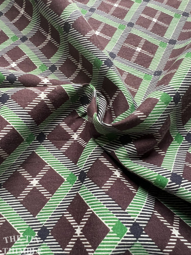 Authentic Vintage Green and Brown Plaid Cotton - By the Yard - 34