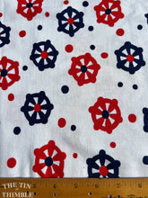 Load image into Gallery viewer, Red White Blue Printed Floral Cotton Fabric - 1 Yard - Authentic Vintage 1970s Heavy Cotton with Canvas Texure

