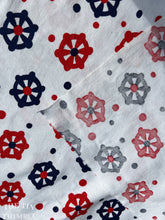 Load image into Gallery viewer, Red White Blue Printed Floral Cotton Fabric - 1 Yard - Authentic Vintage 1970s Heavy Cotton with Canvas Texure
