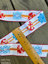 Load image into Gallery viewer, Vintage Embroidered Nautical Trim - Red, Blue, White and Gold Floral Trim - Sold by the Half Yard
