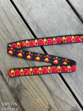 Load image into Gallery viewer, 100% Cotton Vintage Embroidered Trim - Black, Red, Yellow Girl in Dress Trim - Sold by the Half Yard
