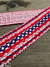 Load image into Gallery viewer, Vintage Embroidered Trim - By the Half Yard - 100% Cotton Authentic Vintage Trim - Red and Blue
