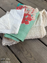 Load image into Gallery viewer, Vintage and Antique Linen Scrap Bundle - Grab Bag of Flawed Doilies, Tablecloths, Napkins, Bits and Pieces, Lace and More - LSB33
