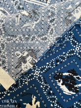 Load image into Gallery viewer, Vintage Blue Handkerchief/Bandana Cowboy Print Fabric - By the Yard - 100% Cotton - 43&quot; Wide
