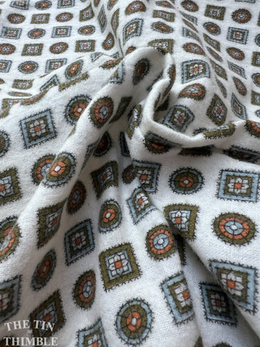 Vintage Printed Flannel - 7/8 Yard - Brown, Orange and Light Blue 100% Cotton Flannel Fabric