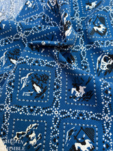 Load image into Gallery viewer, Vintage Blue Handkerchief/Bandana Cowboy Print Fabric - By the Yard - 100% Cotton - 43&quot; Wide
