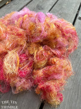 Load image into Gallery viewer, Hand Dyed Throwsters Waste Silk / 1/8 Ounce of 100% Silk Threads in the color &#39;Tropicana’
