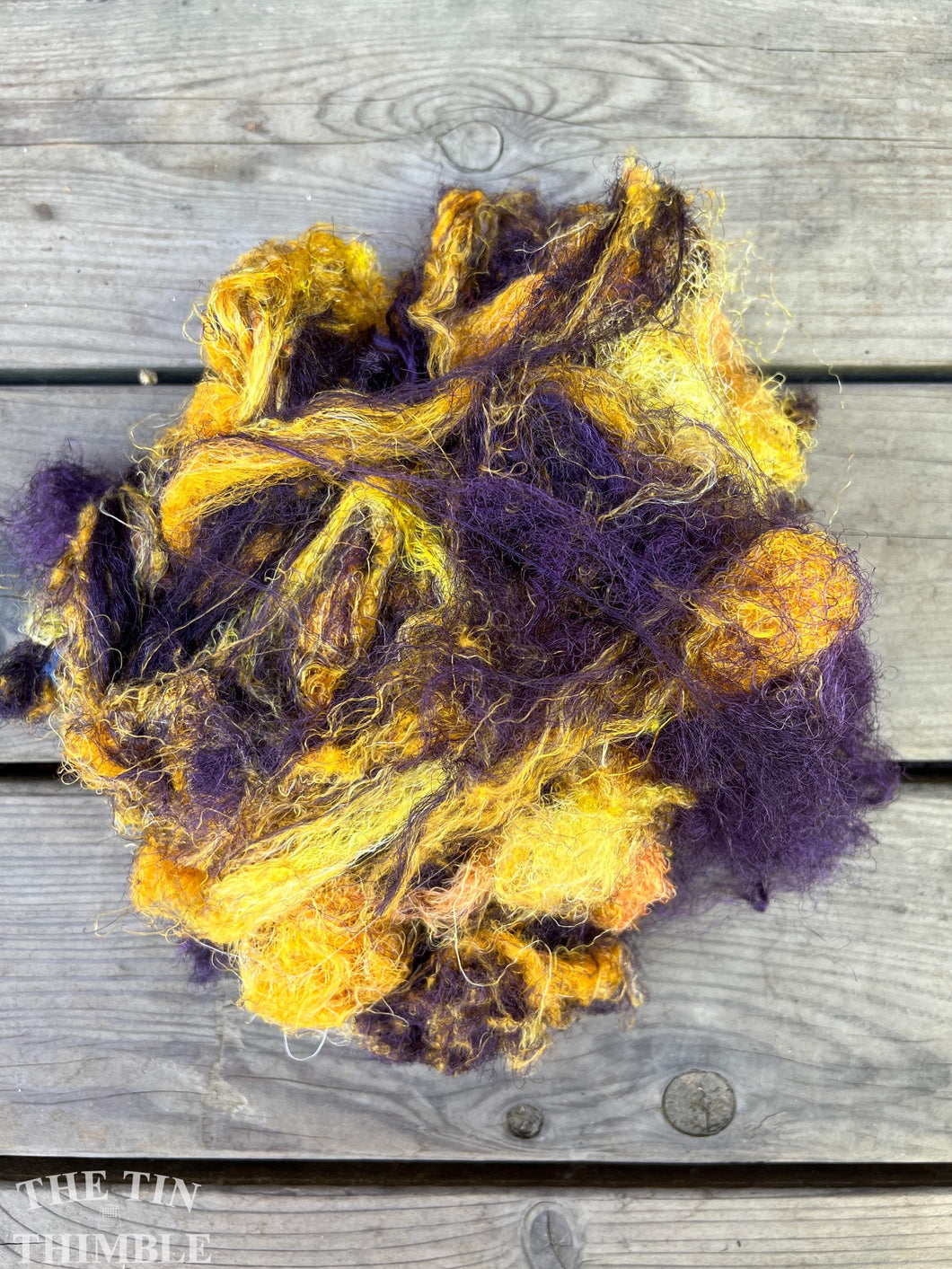 Hand Dyed Throwsters Waste Silk / 1/8 Ounce 100% Silk Threads in 'Pansy'