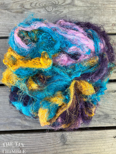 Hand Dyed Throwsters Waste Silk / 1/4 Ounce of 100% Silk Threads in the color 'Candy Mix'