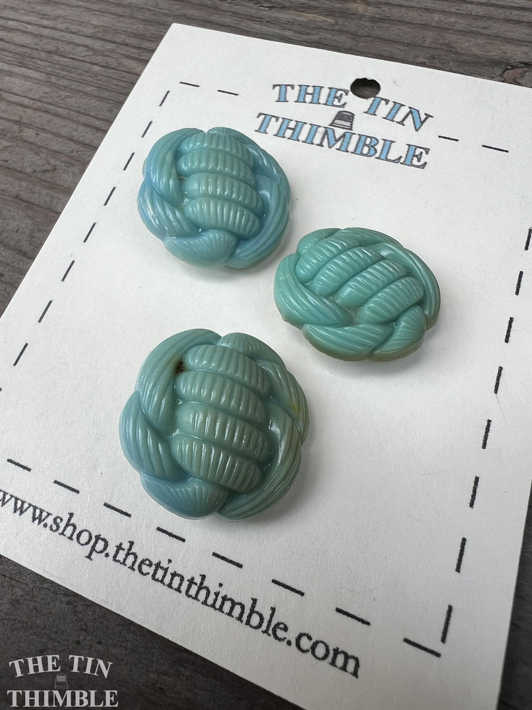 Authentic Vintage Blue Knot Buttons - Three / 1940s Blue Plastic Knot Buttons / Vintage Sewing Notions / Vintage Sewing