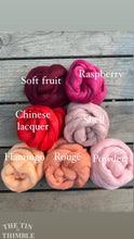 Load image into Gallery viewer, Raspberry Pink Superfine Merino Wool Roving - 1 oz - 19 Micron Roving for Felting, Weaving, Spinning and More
