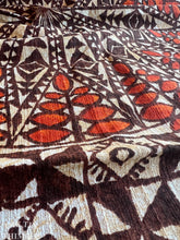 Load image into Gallery viewer, Vintage Authentic Polynesian Print Fabric - 19.5&quot; x 42&quot; - Brown and Orange Border Print Hawaiian Fabric - Textured Polyester Fabric
