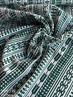 White and Green Tribal Stripe Cotton Fabric - By the Yard - Green and White / Quilting Cotton / Vintage Stripe / Striped Fabric