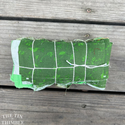 Fabric Scrap Bundle / Vintage and New Fabric Scraps / Green Fabric Destash Grab Bag / SB310