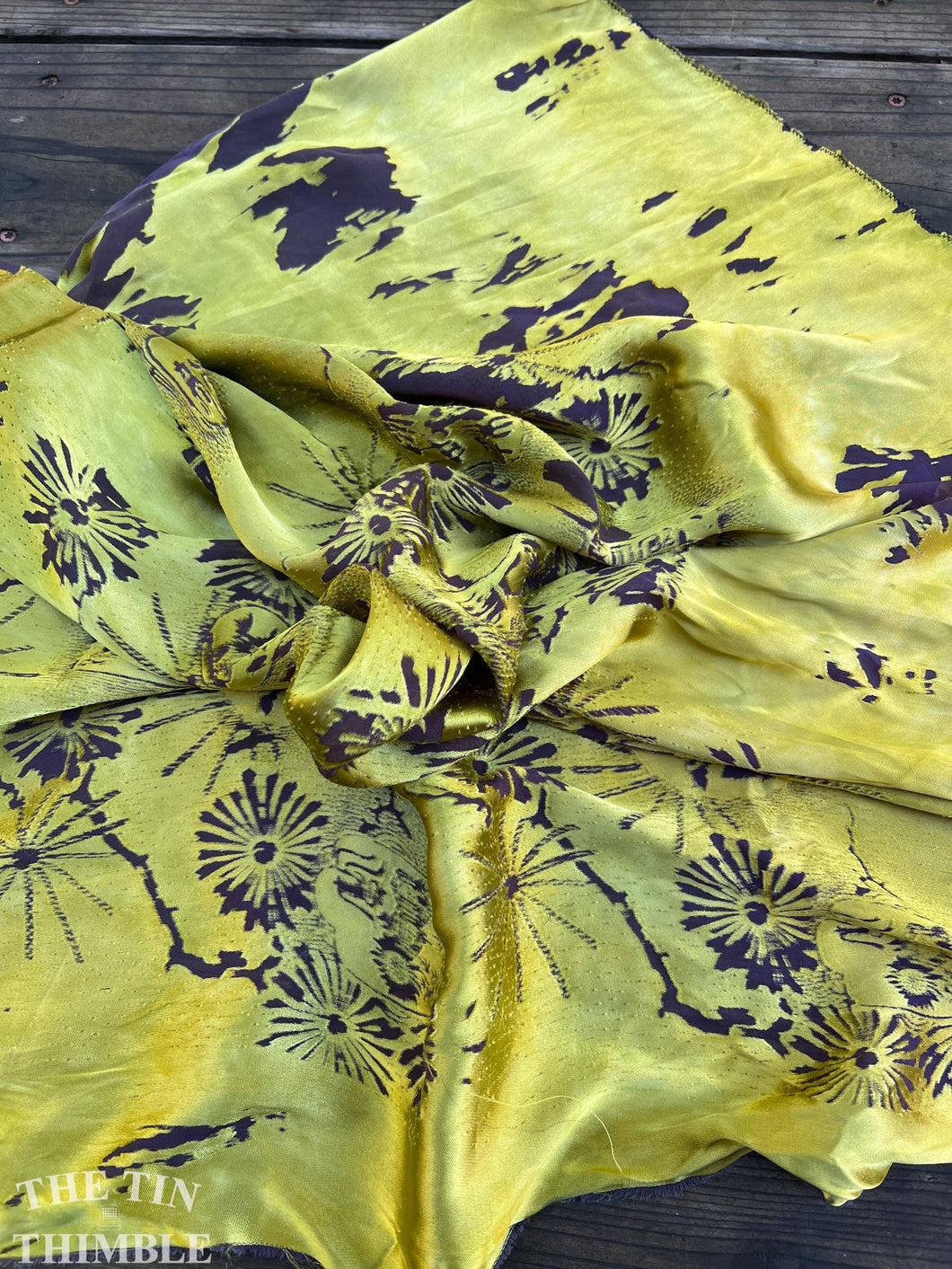 100% Silk Burnout Velvet Fabric Yardage in Dark Purple and Chartreuse - 1 1/4 Yards - Silk for Felting, Sewing
