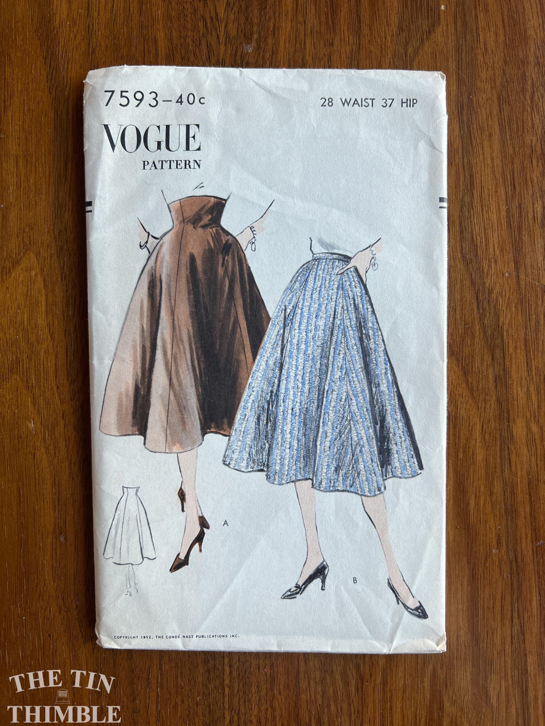 1952 Vogue #7593 Sewing Pattern - Waist 28