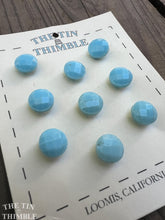 Load image into Gallery viewer, Authentic Vintage Powder Blue Faceted Glass Buttons - Card of Nine - 10mm or 3/8 Inch
