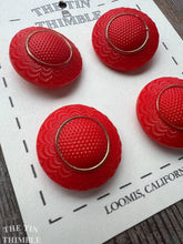 Load image into Gallery viewer, Authentic Vintage Red with Gold Trim Molded Glass Buttons - Card of Four - 23mm or 7/8 Inch
