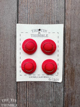 Load image into Gallery viewer, Authentic Vintage Red with Gold Trim Molded Glass Buttons - Card of Four - 23mm or 7/8 Inch
