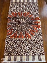 Load image into Gallery viewer, Vintage Authentic Polynesian Print Fabric - 19.5&quot; x 42&quot; - Brown and Orange Border Print Hawaiian Fabric - Textured Polyester Fabric
