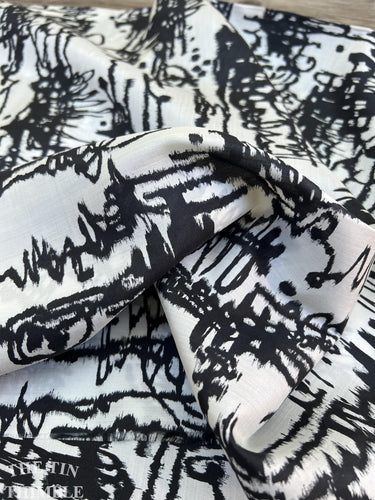Printed China/Habotai 100% Silk - Mid Century Mod Print - Black and White Silk - Flawed