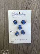 Load image into Gallery viewer, Vintage &#39;Costumakers&#39; Brand Cornflower Blue and Gold Glass Buttons - Card of Five - 13mm or 1/2 Inch
