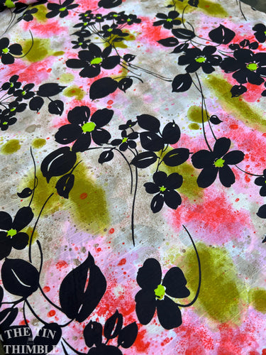 Vintage Semi Sheer Vintage Cotton Blend - By the Yard - Thompson of California Inc Printed Textured Black and Pink Floral