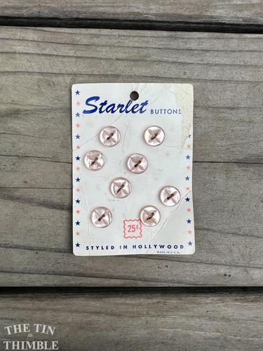 Vintage Plastic Starlet Two Hole Buttons - Pink 1940s Buttons - 10mm