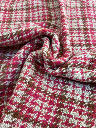 Authentic Vintage 1960s Wool Poly Blend Fabric - Large Pink Plaid - 56