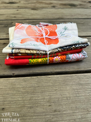 Fabric Scrap Bundle / Vintage and New Fabric Scraps / Cotton Fabric Destash Grab Bag / SB322 / Asian Prints & Fabrics