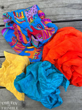 Load image into Gallery viewer, 2 Ounces of 100% Pure Silk Scraps - Vintage, New, Hand Dyed Assortment of Silk Weights and Weaves - Great for Collage, Nuno and Wet Felting
