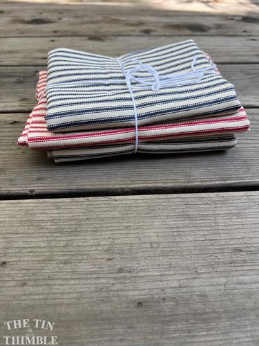 Fabric Scrap Bundle / Vintage and New Fabric Scraps / Ticking Fabric Destash Grab Bag / SB321