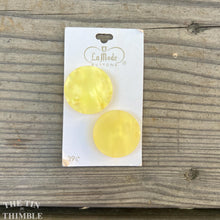 Load image into Gallery viewer, Vintage Buttons - Yellow Plastic Buttons - Card of Two - 30mm or 1 1/8 Inch
