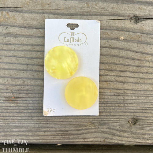 Vintage Buttons - Yellow Plastic Buttons - Card of Two - 30mm or 1 1/8 Inch