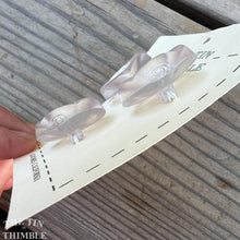 Load image into Gallery viewer, Vintage Buttons - Clear/Lavender Plastic Floral Buttons - Card of Three - 25mm or 1 Inch
