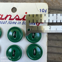 Load image into Gallery viewer, Vintage Buttons - Green Plastic Lansing Plastic Buttons - Card of Twelve - 14mm or 1/2 Inch
